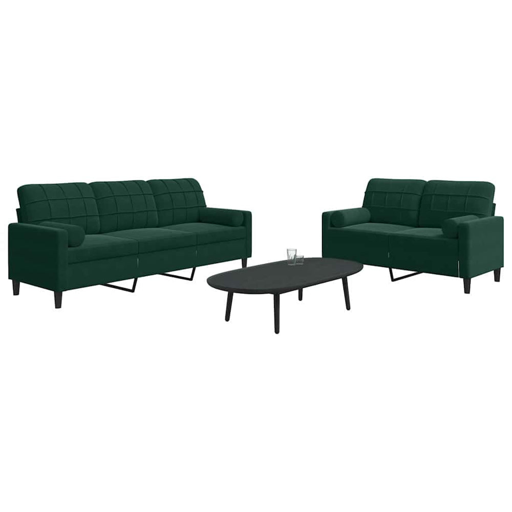 vidaXL 2-Piece Sofa Set with Cushions and Bolsters Dark Green Velvet