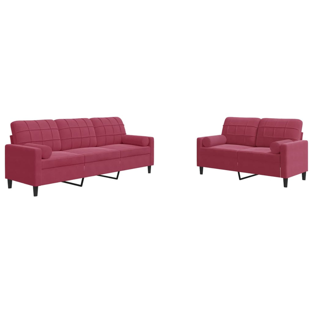 vidaXL 2-Piece Sofa Set with Cushions and Bolsters Wine Red Velvet