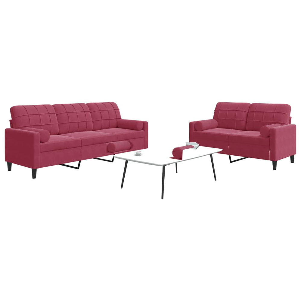 vidaXL 2-Piece Sofa Set with Cushions and Bolsters Wine Red Velvet