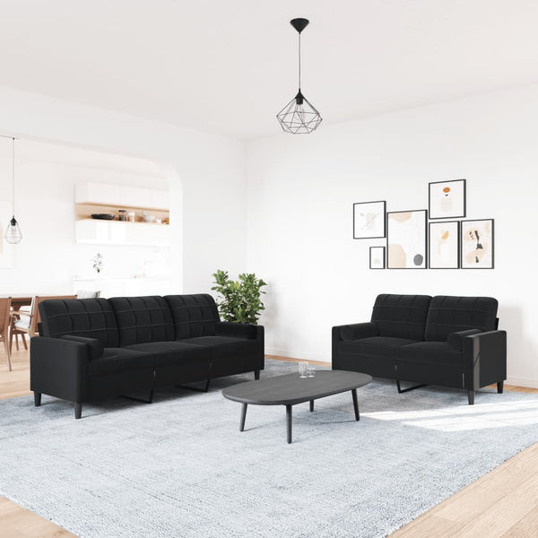 vidaXL 2-Piece Sofa Set with Cushions and Bolsters Black Velvet
