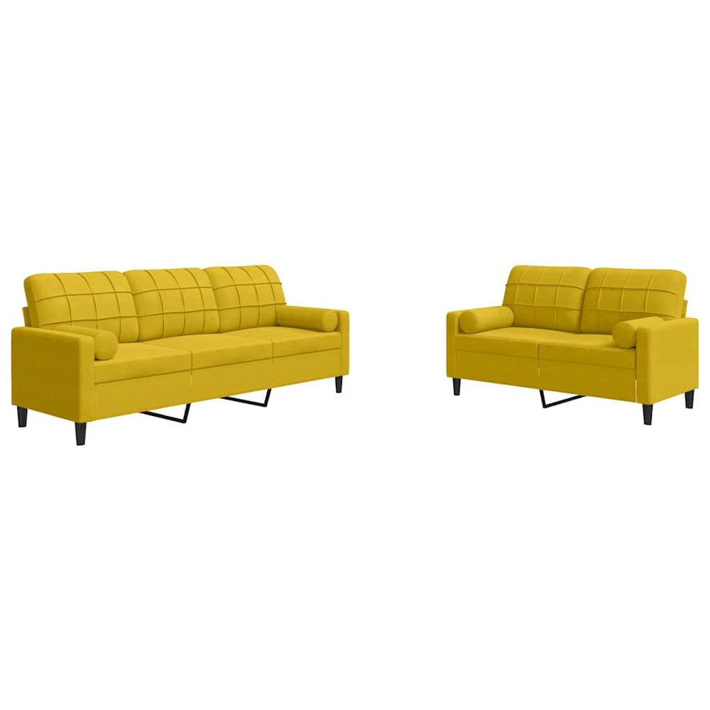 vidaXL 2-Piece Sofa Set with Cushions and Bolsters Yellow Velvet