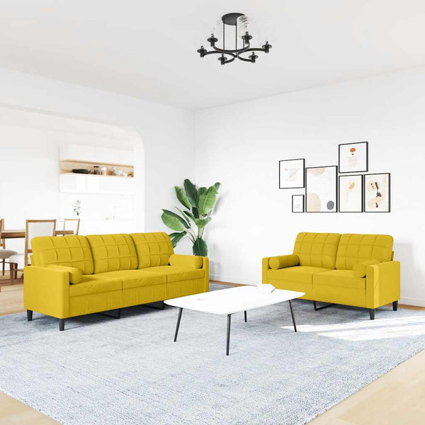 vidaXL 2-Piece Sofa Set with Cushions and Bolsters Yellow Velvet