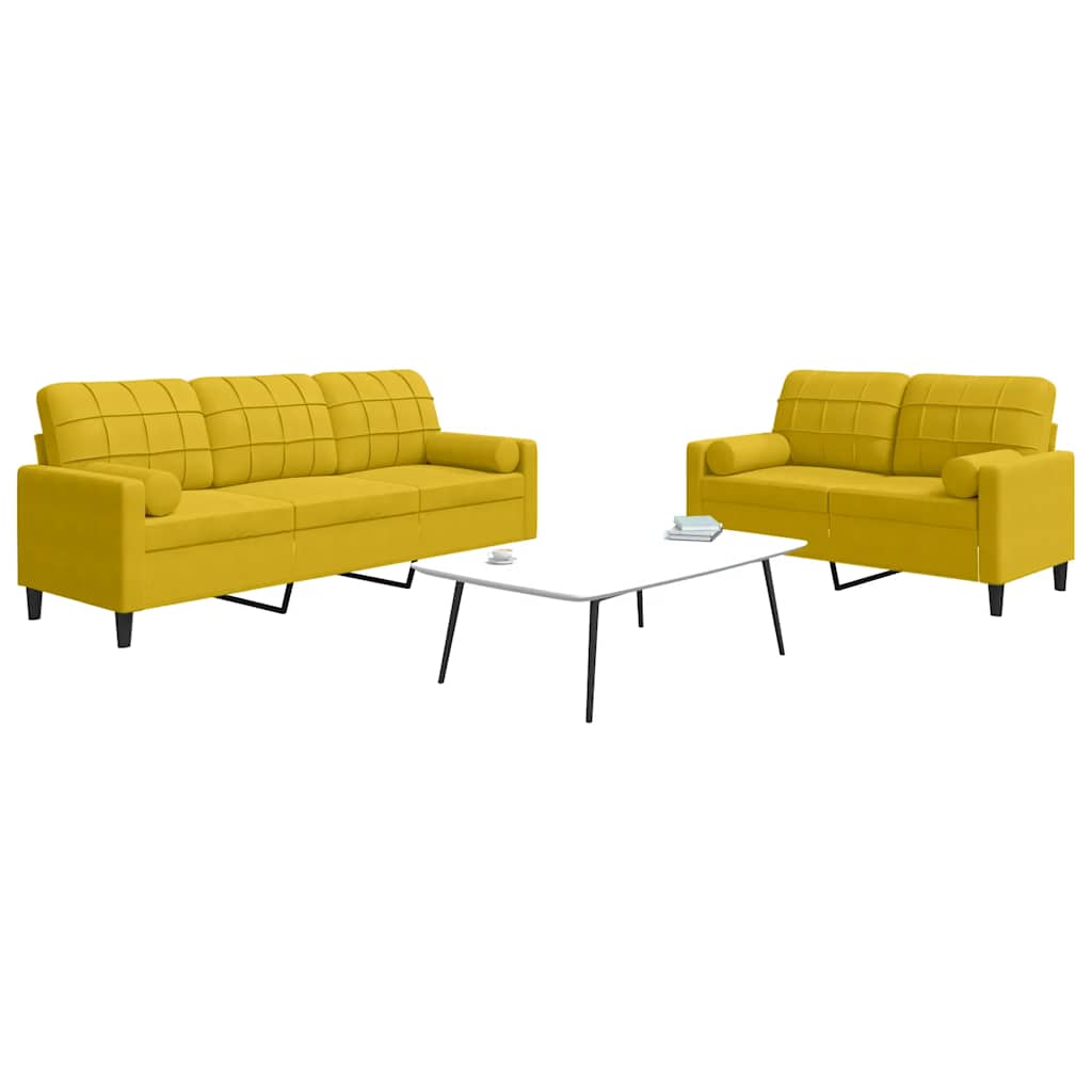 vidaXL 2-Piece Sofa Set with Cushions and Bolsters Yellow Velvet