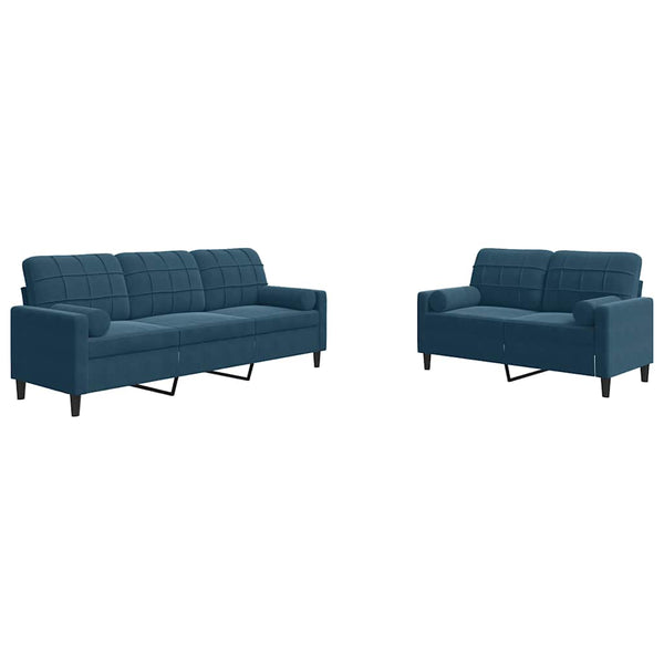 vidaXL 2-Piece Sofa Set with Cushions and Bolsters Blue Velvet