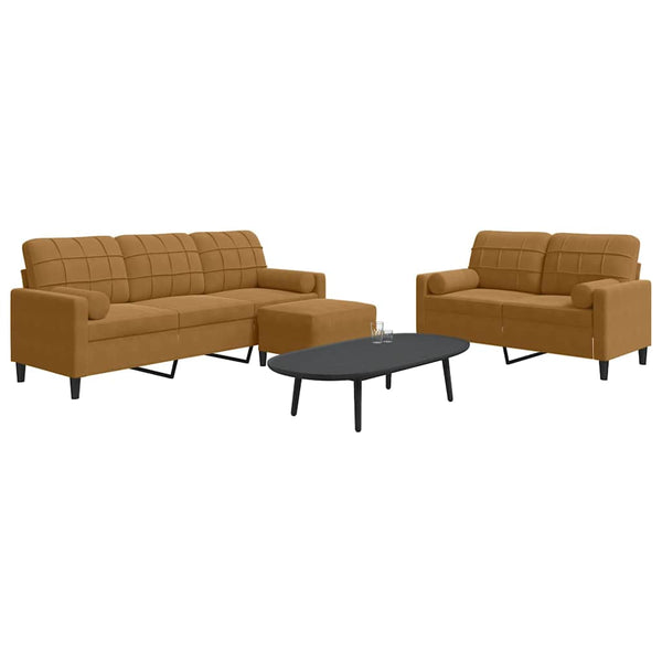 vidaXL 3-Piece Sofa Set with Cushions and Bolsters Brown Velvet
