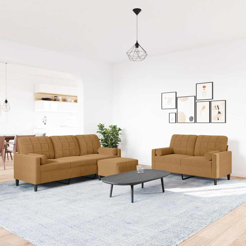 vidaXL 3-Piece Sofa Set with Cushions and Bolsters Brown Velvet