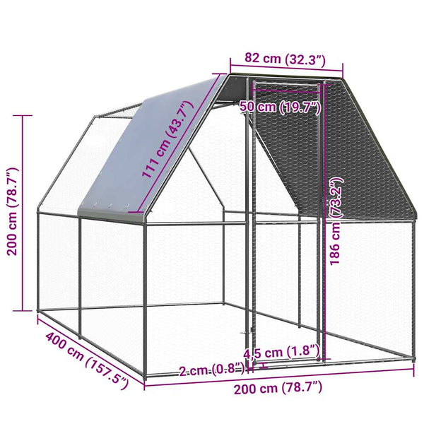 vidaXL Chicken Coop 2x4x2 m Galvanized Steel