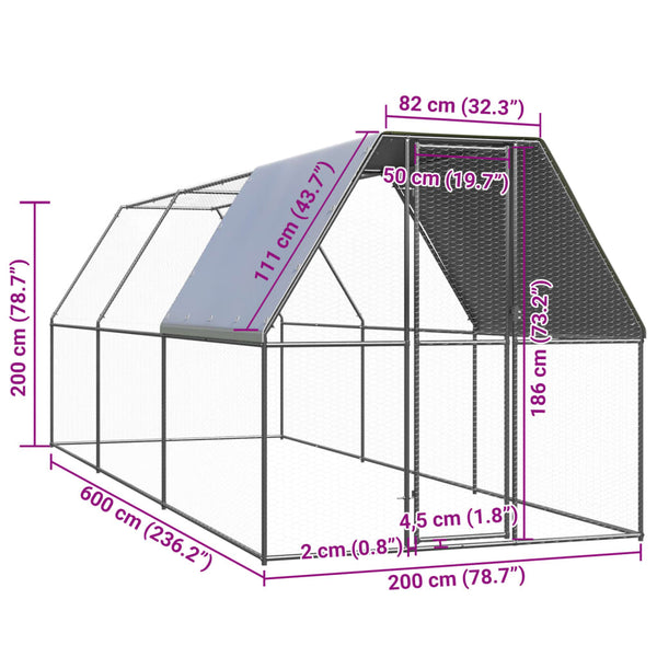vidaXL Chicken Coop 2x6x2 m Galvanized Steel