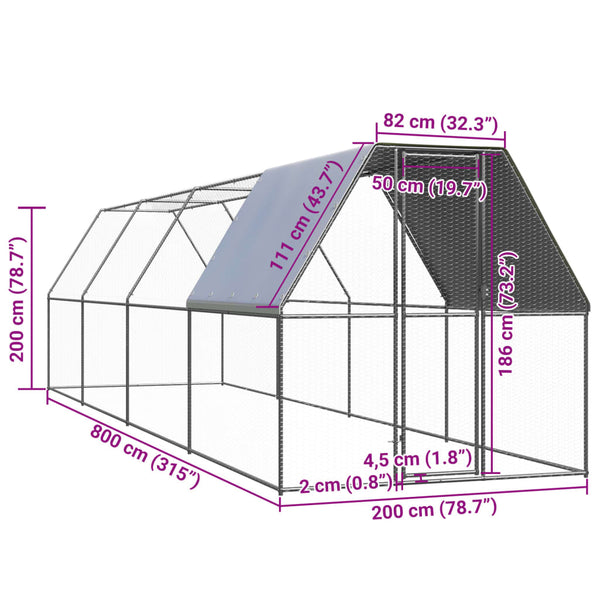 vidaXL Chicken Coop 2x8x2 m Galvanized Steel