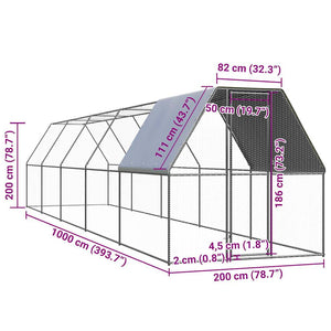 vidaXL Chicken Coop 2x10x2 m Galvanized Steel