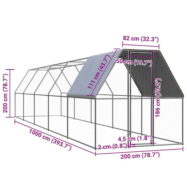 vidaXL Chicken Coop 2x10x2 m Galvanized Steel