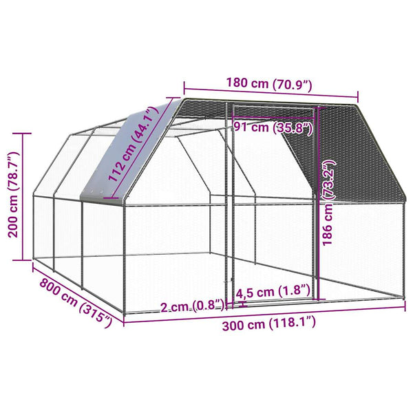 vidaXL Chicken Coop 3x8x2 m Galvanized Steel