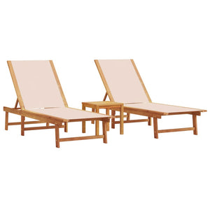 vidaXL Sun Loungers 2 pcs. with Table Cream Solid Acacia Wood Textilene