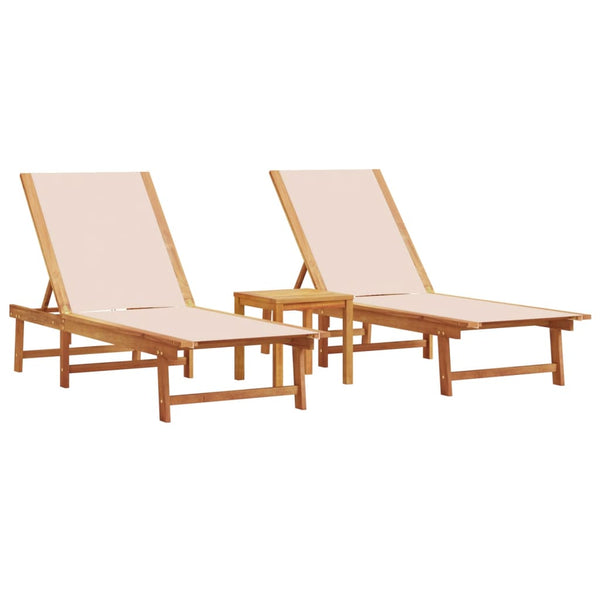 vidaXL Sun Loungers 2 pcs. with Table Cream Solid Acacia Wood Textilene