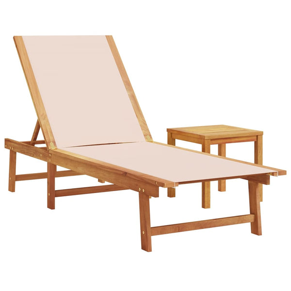 vidaXL Sun Loungers 2 pcs. with Table Cream Solid Acacia Wood Textilene