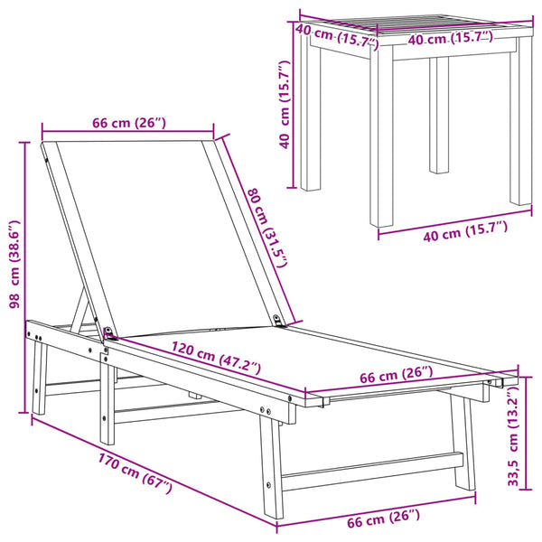 vidaXL Sun Loungers 2 pcs. with Table Cream Solid Acacia Wood Textilene