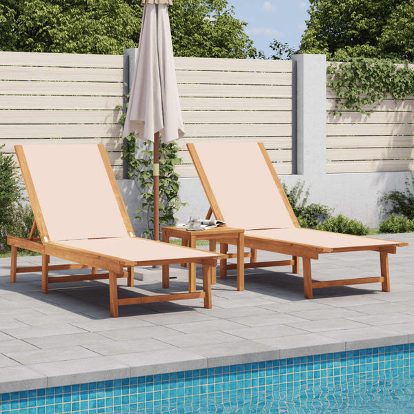 vidaXL Sun Loungers 2 pcs. with Table Cream Solid Acacia Wood Textilene