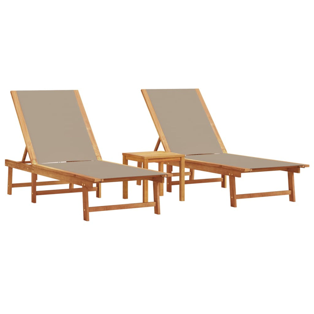 vidaXL Sun Loungers 2 pcs. with Table Taupe Solid Acacia Wood Textilene