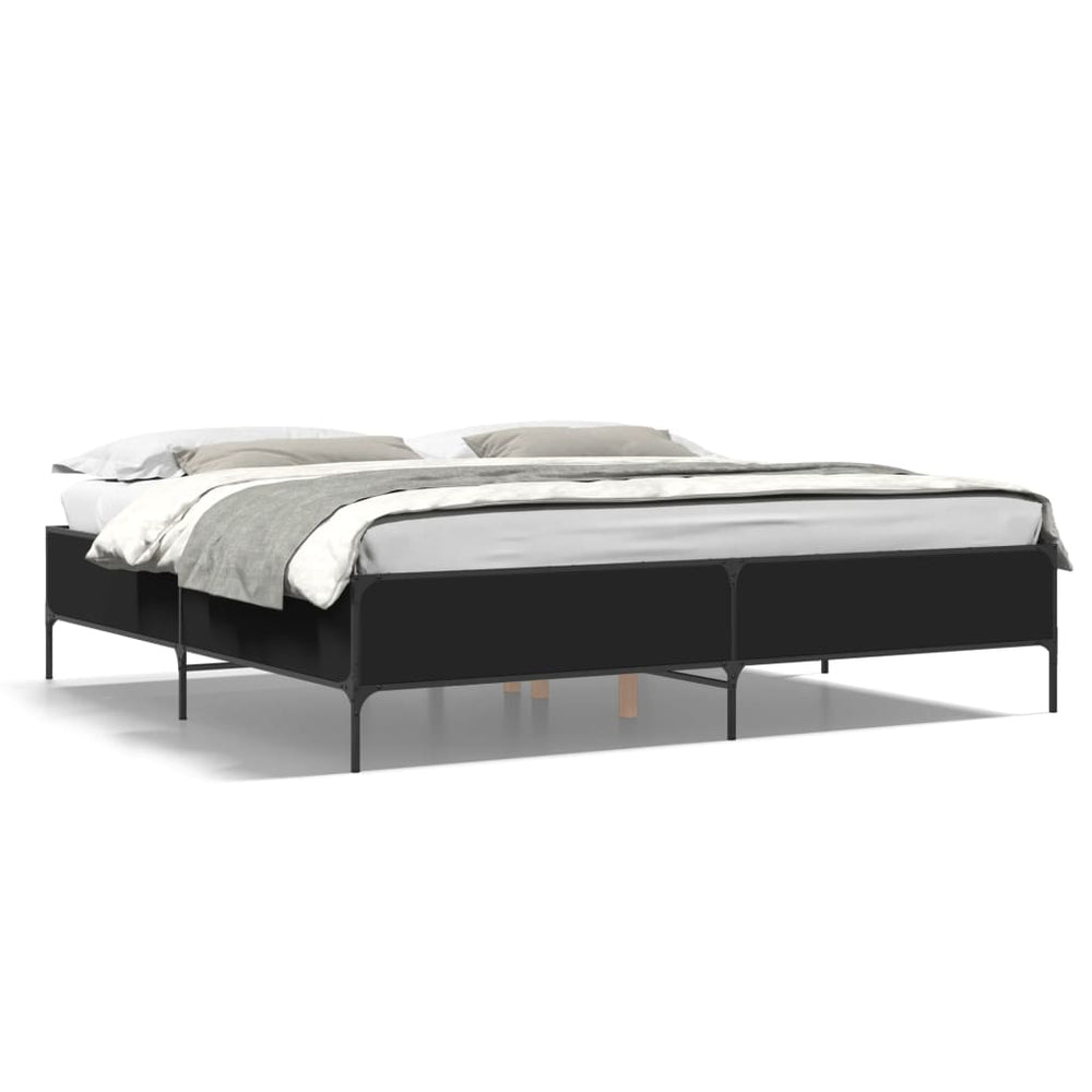 vidaXL Bed Frame Black 180x200 cm Engineered Wood and Metal