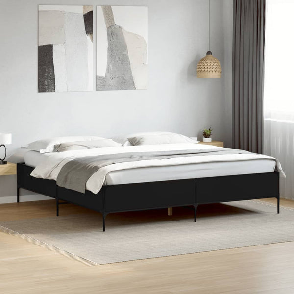 vidaXL Bed Frame Black 180x200 cm Engineered Wood and Metal