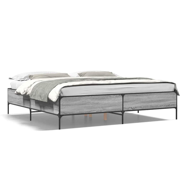 vidaXL Bed Frame Gray Sonoma 180x200 cm Engineered Wood and Metal