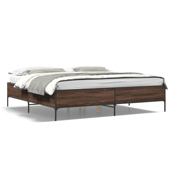 vidaXL Bed Frame Brown Oak Look 180x200 cm Engineered Wood Metal