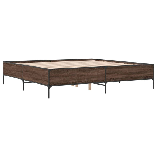 vidaXL Bed Frame Brown Oak Look 180x200 cm Engineered Wood Metal