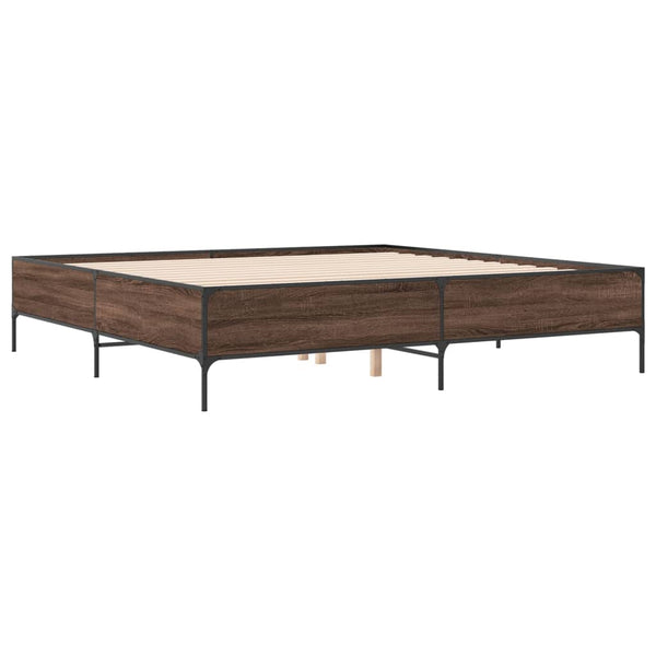 vidaXL Bed Frame Brown Oak Look 180x200 cm Engineered Wood Metal