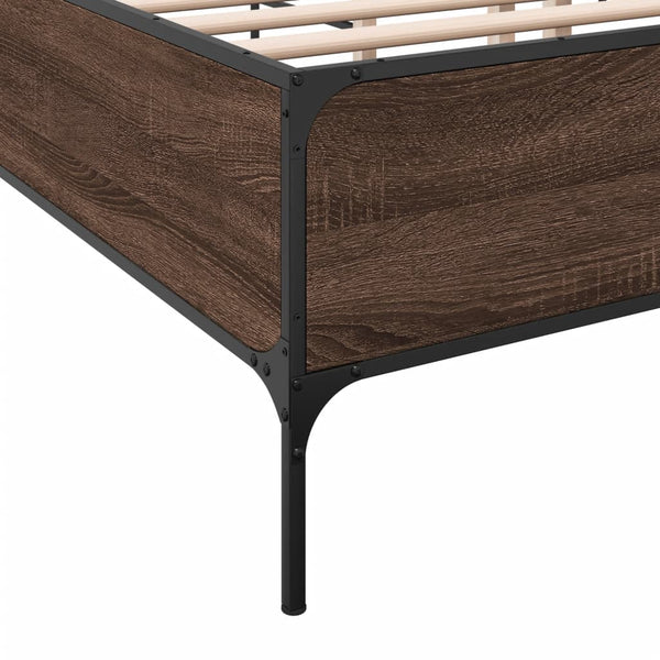 vidaXL Bed Frame Brown Oak Look 180x200 cm Engineered Wood Metal
