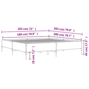 vidaXL Bed Frame Brown Oak Look 180x200 cm Engineered Wood Metal