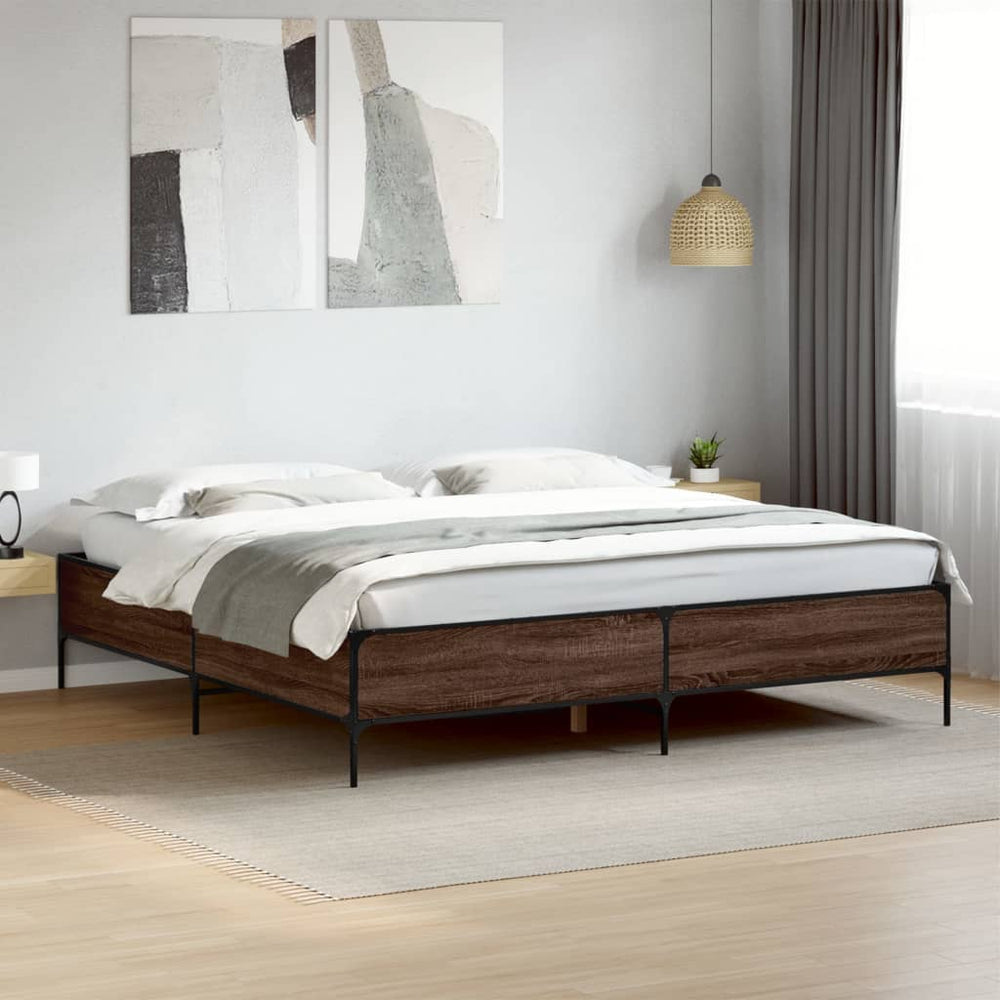 vidaXL Bed Frame Brown Oak Look 180x200 cm Engineered Wood Metal