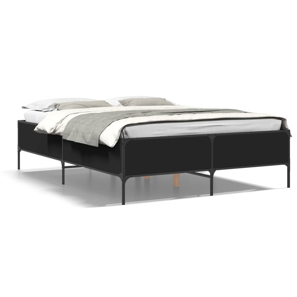 vidaXL Bed Frame Black 160x200 cm Engineered Wood and Metal