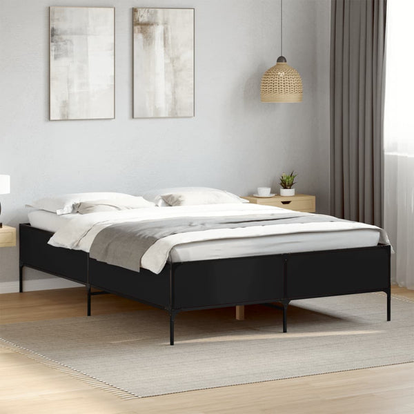vidaXL Bed Frame Black 160x200 cm Engineered Wood and Metal