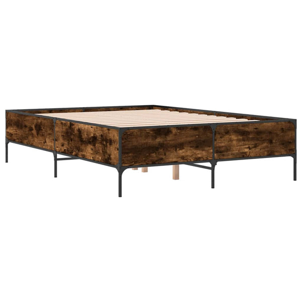 vidaXL Bed Frame Smoked Oak 160x200 cm Engineered Wood and Metal