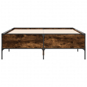 vidaXL Bed Frame Smoked Oak 160x200 cm Engineered Wood and Metal