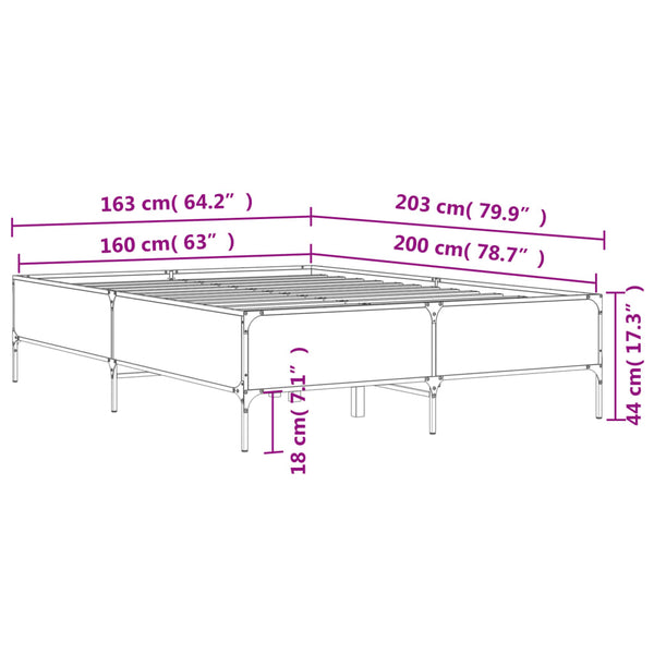 vidaXL Bed Frame Smoked Oak 160x200 cm Engineered Wood and Metal
