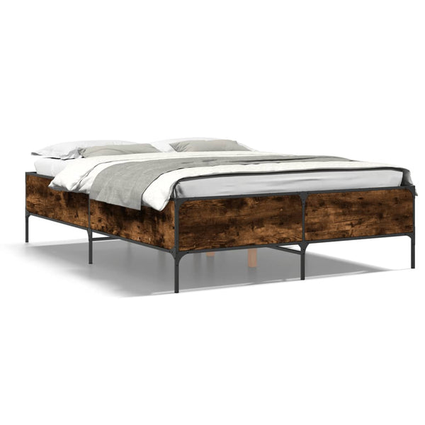 vidaXL Bed Frame Smoked Oak 120x190 cm Engineered Wood and Metal
