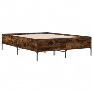 vidaXL Bed Frame Smoked Oak 120x190 cm Engineered Wood and Metal