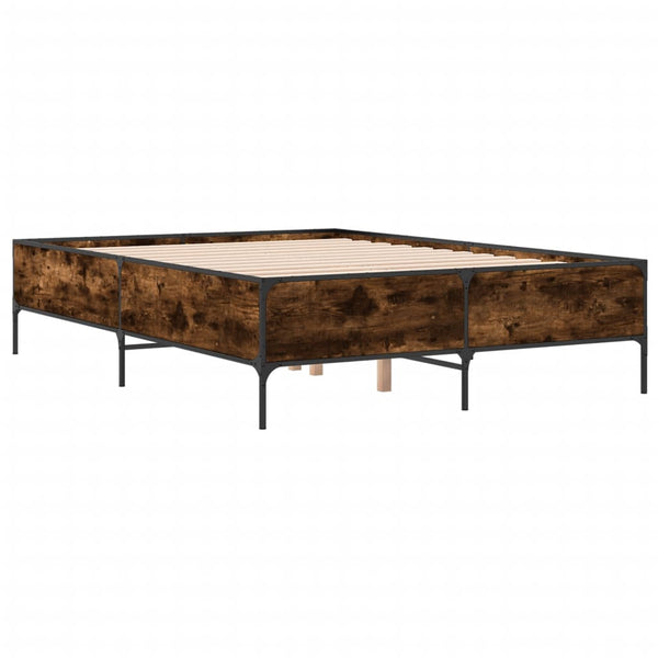 vidaXL Bed Frame Smoked Oak 120x190 cm Engineered Wood and Metal