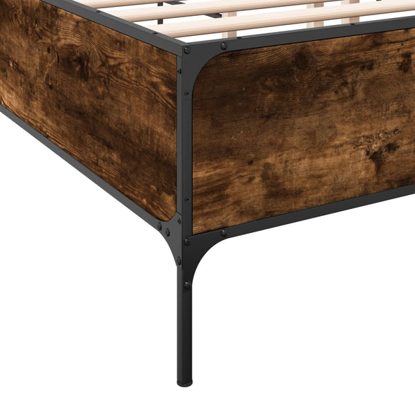 vidaXL Bed Frame Smoked Oak 120x190 cm Engineered Wood and Metal