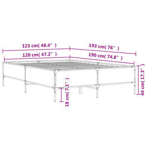 vidaXL Bed Frame Smoked Oak 120x190 cm Engineered Wood and Metal