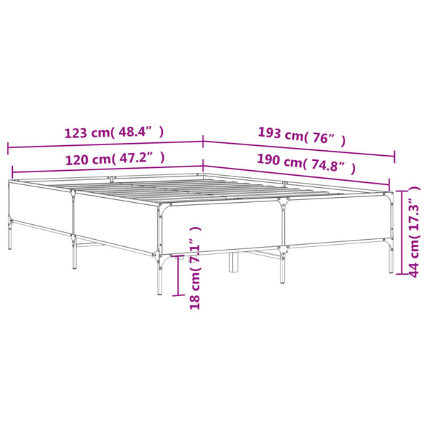 vidaXL Bed Frame Smoked Oak 120x190 cm Engineered Wood and Metal