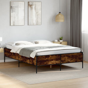 vidaXL Bed Frame Smoked Oak 120x190 cm Engineered Wood and Metal