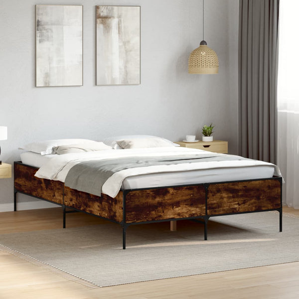 vidaXL Bed Frame Smoked Oak 120x190 cm Engineered Wood and Metal
