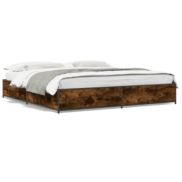 vidaXL Bed Frame Smoked Oak 180x200 cm Engineered Wood and Metal