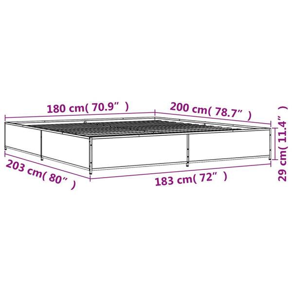 vidaXL Bed Frame Smoked Oak 180x200 cm Engineered Wood and Metal