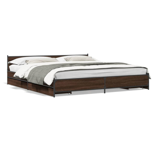 vidaXL Bed Frame with Drawers Brown Oak-Effect 180x200 cm