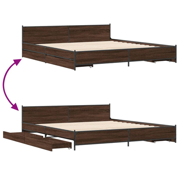 vidaXL Bed Frame with Drawers Brown Oak-Effect 180x200 cm