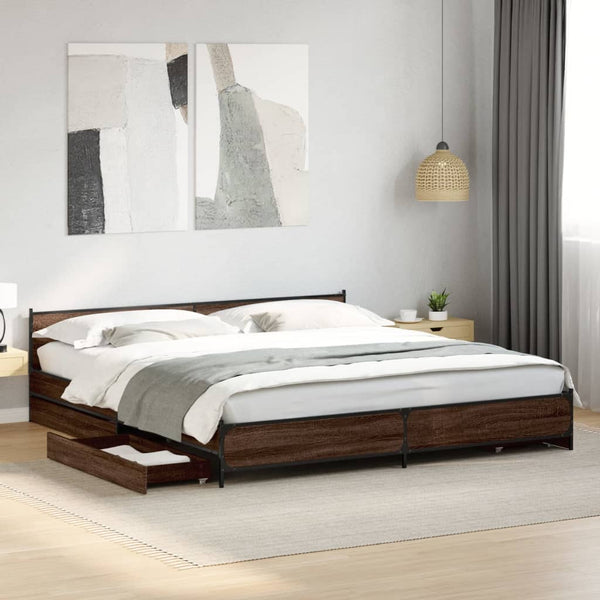 vidaXL Bed Frame with Drawers Brown Oak-Effect 180x200 cm