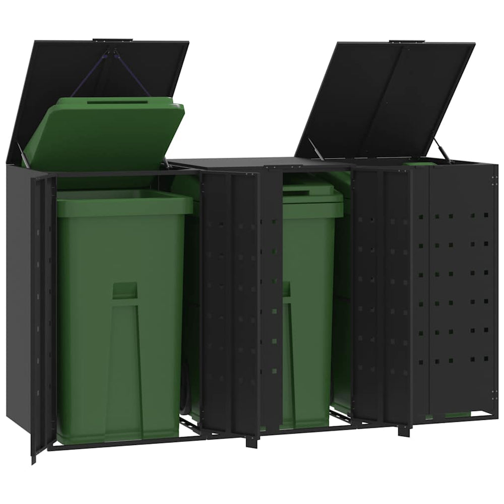 vidaXL Triple Wheelie Bin Shed Black 207x79x117 cm Steel